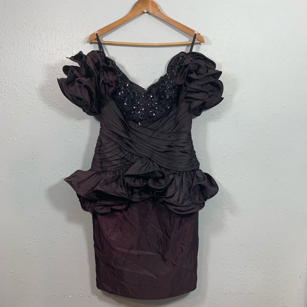 Vtg 80’s Tadashi Sequin Puff Sleeve Dress Size 12